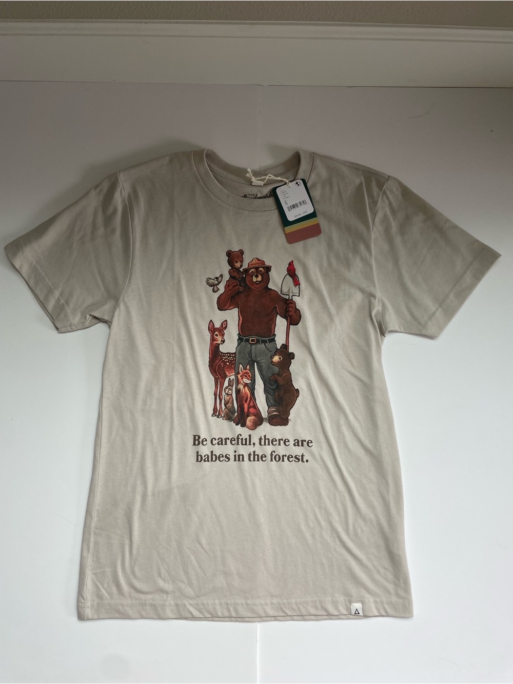 NWT Free People Cream Graphic 'Be Careful' Forest Tee